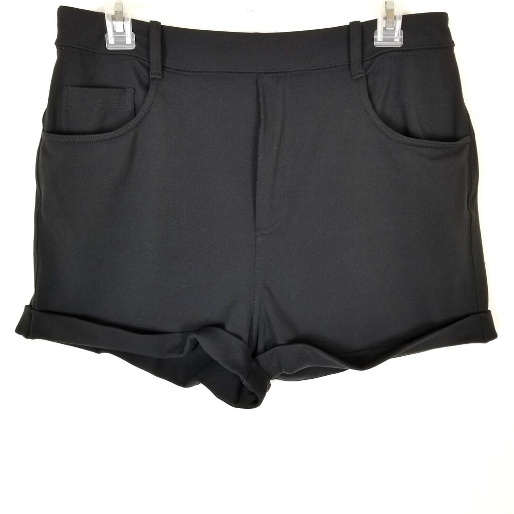 Lululemon Women Rolled Up Pull On Shorts Black Elastic Waist 8
